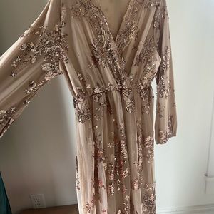 COPY - Long sleeve Sequin maxi dress. V neck modest dress.